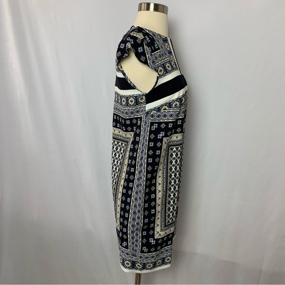 Mango MNG Basics Size XXS Blue Geometric Print Cap Sleeve Handkerchief Dress - Picture 3 of 9